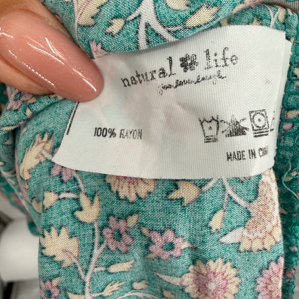 Natural Life Rebecca Womens XL Teal Floral Rayon Maxi Dress V-Neck Boho Pockets - Picture 13 of 16